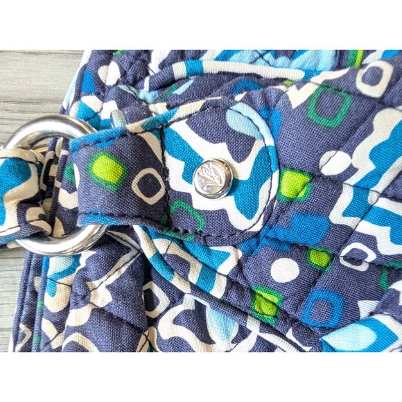 Vera Bradley Quilted Cotton Shoulder Bag Ink Blue & Green Pattern Dual Handles - Picture 4 of 9